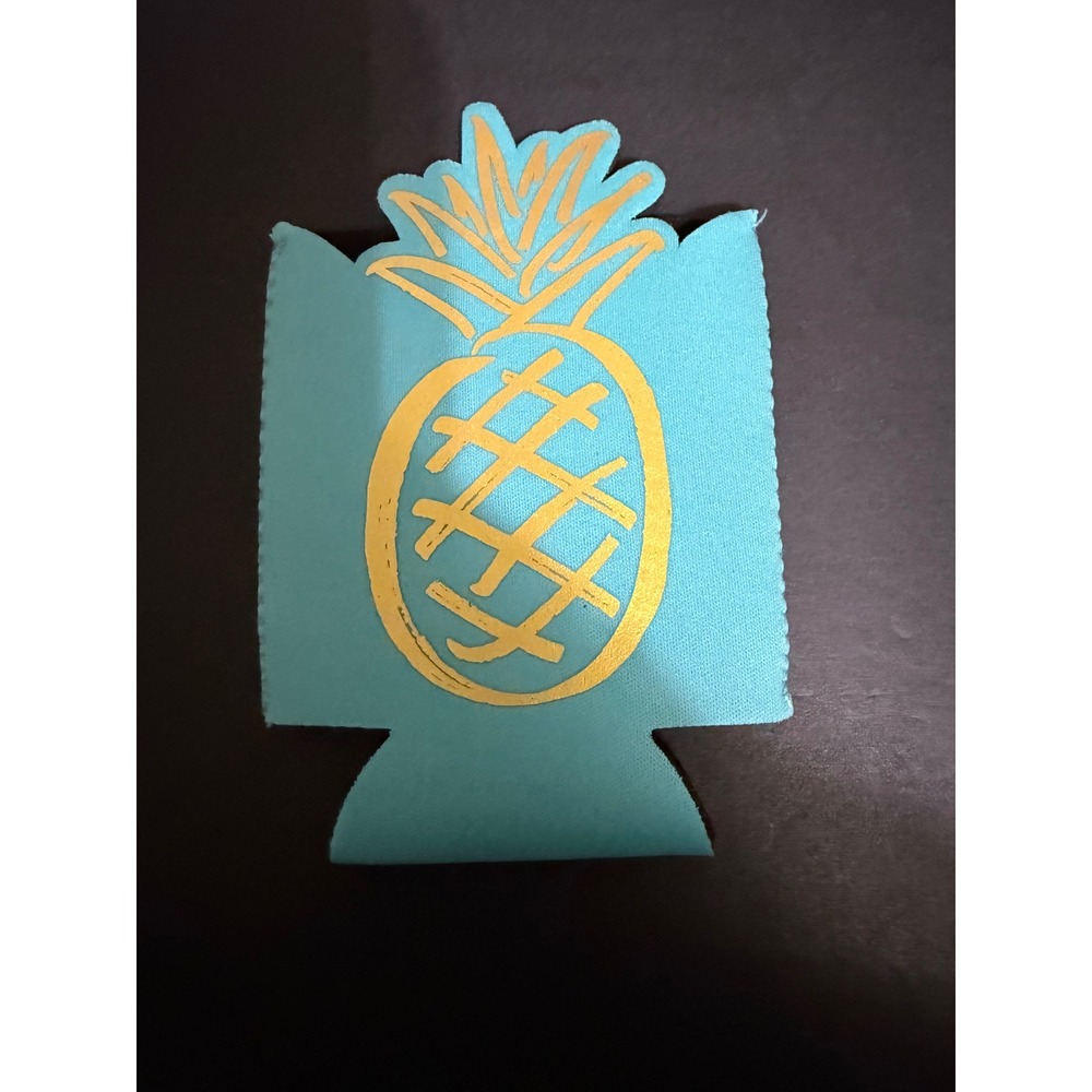 Aloha Beaches Pineapple Teal Gold Foil Neoprene Can Cooler Insulator Beverage